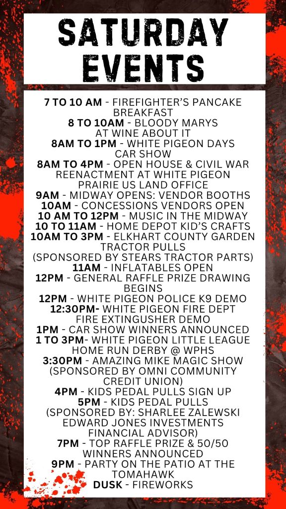 Busy Saturday Planned For White Pigeon Days